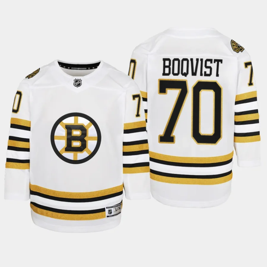 youth bruins jesper boqvist white 2023 24 100th anniversary premier player jersey