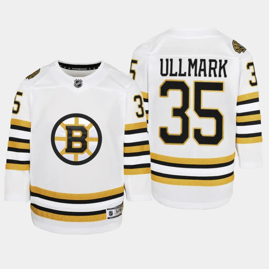 youth bruins linus ullmark white 2023 24 100th anniversary premier player jersey