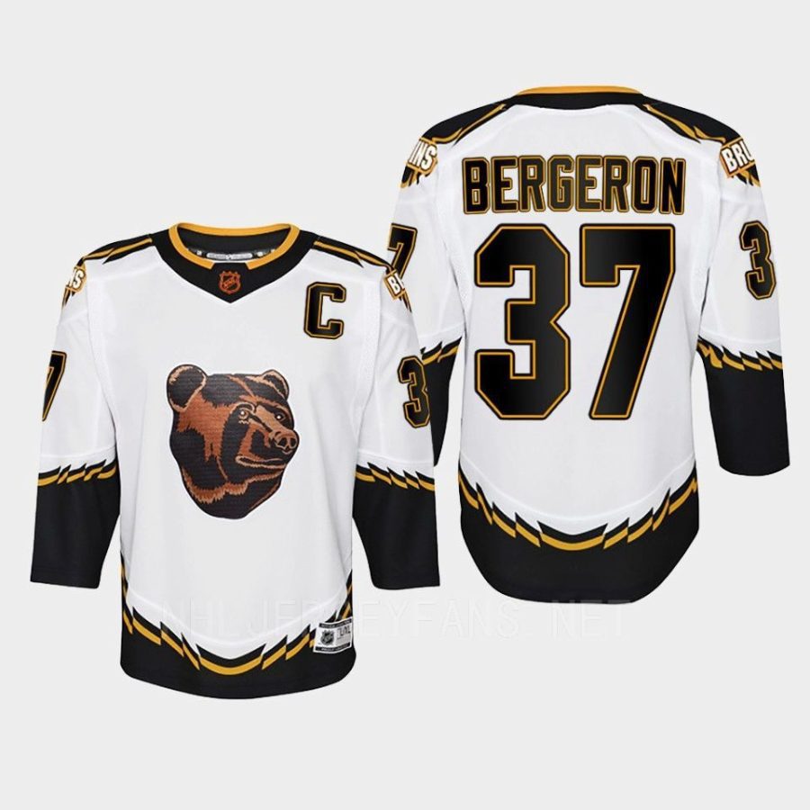 youth bruins patrice bergeron white 2022 special edition 2.0 replica retro jersey