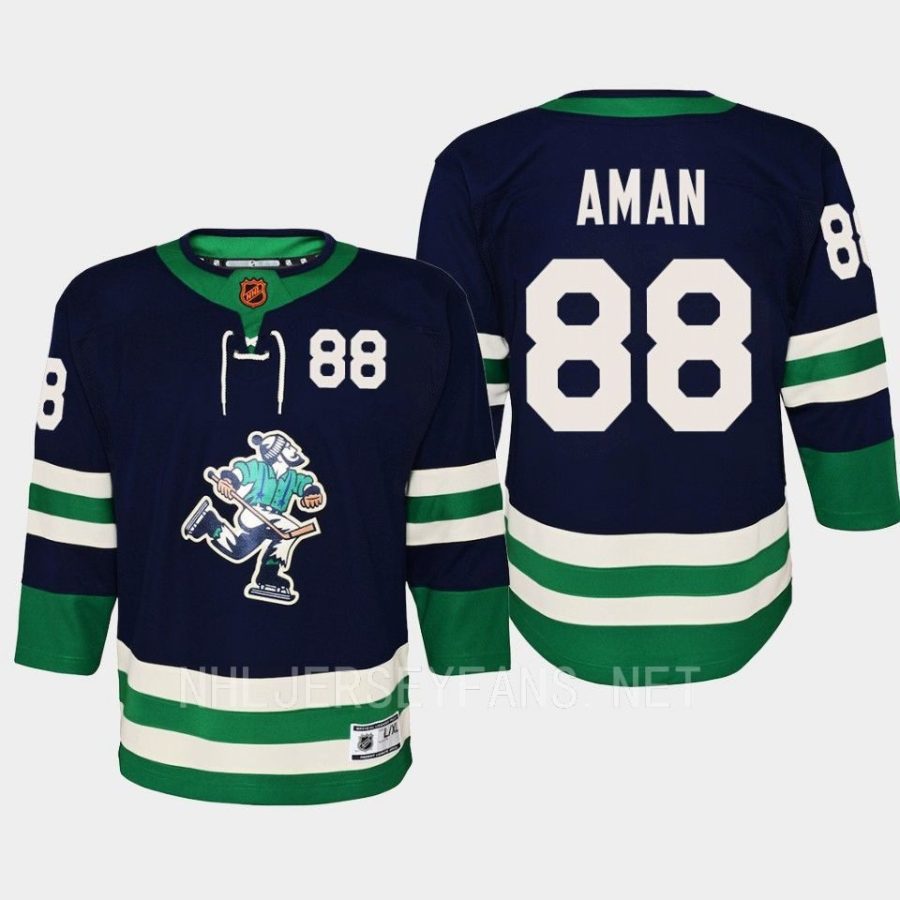 youth canucks nils aman navy 2022 special edition 2.0 premier retro jersey