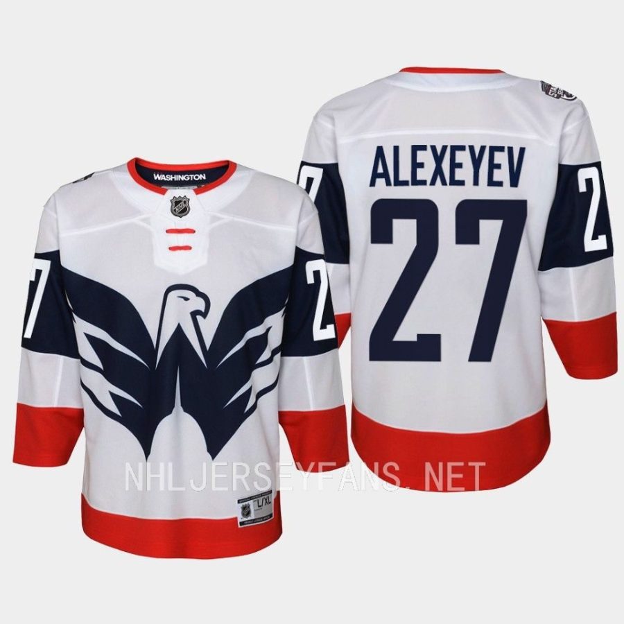 youth capitals alexander alexeyev white 2023 nhl stadium series player jersey