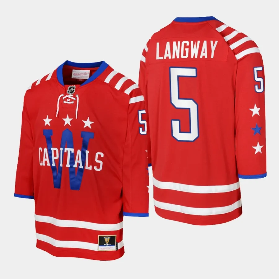 youth capitals rod langway red 2015 blue line mitchell ness jersey