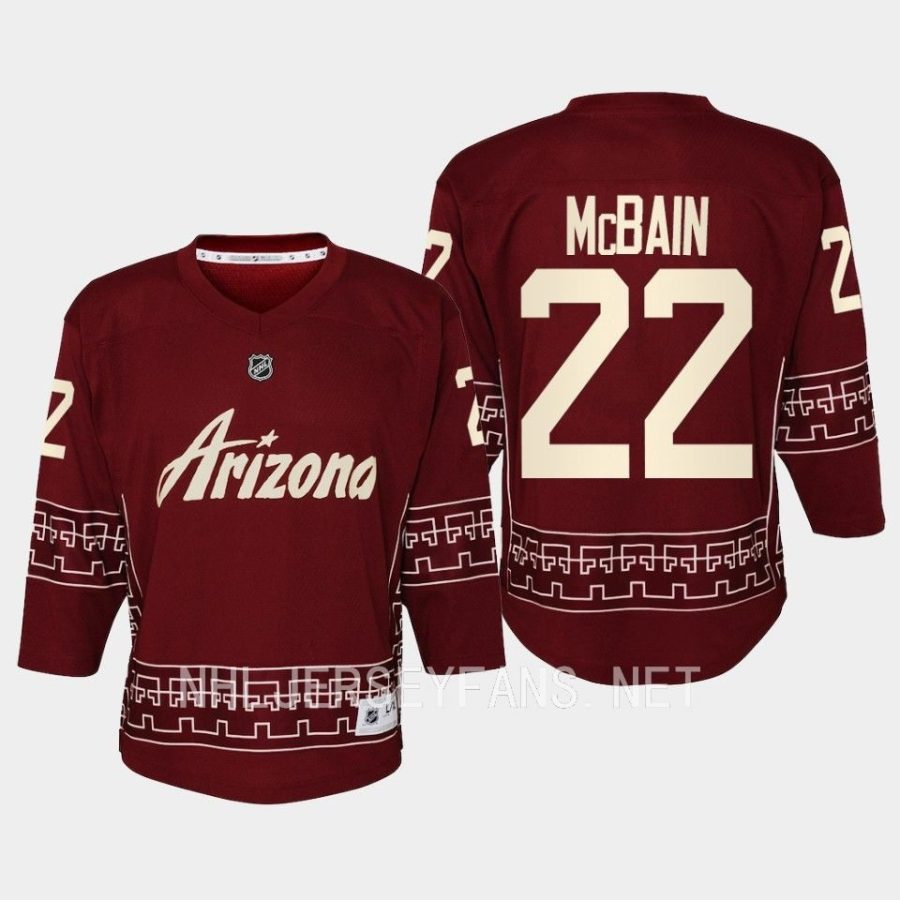 youth coyotes jack mcbain garnet 2022 23 desert night alternate replica player jersey