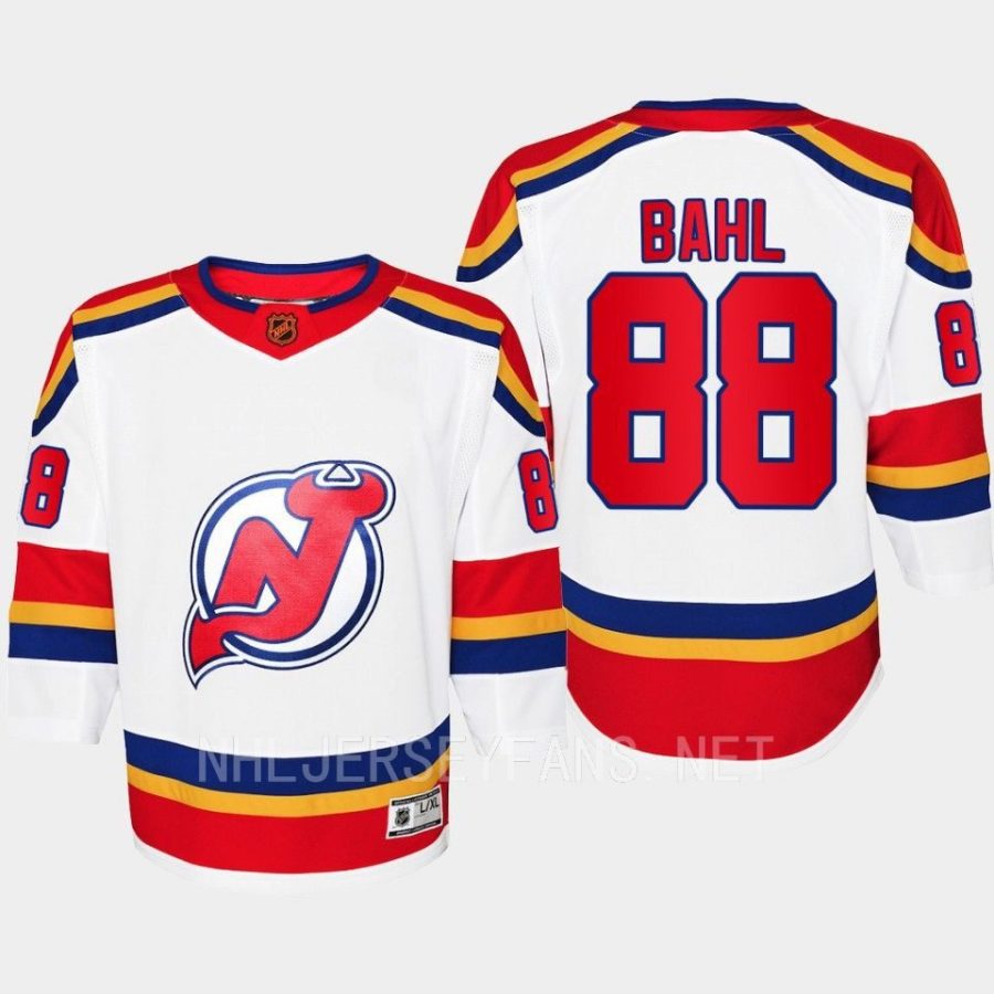 youth devils kevin bahl white 2022 special edition 2.0 premier retro jersey