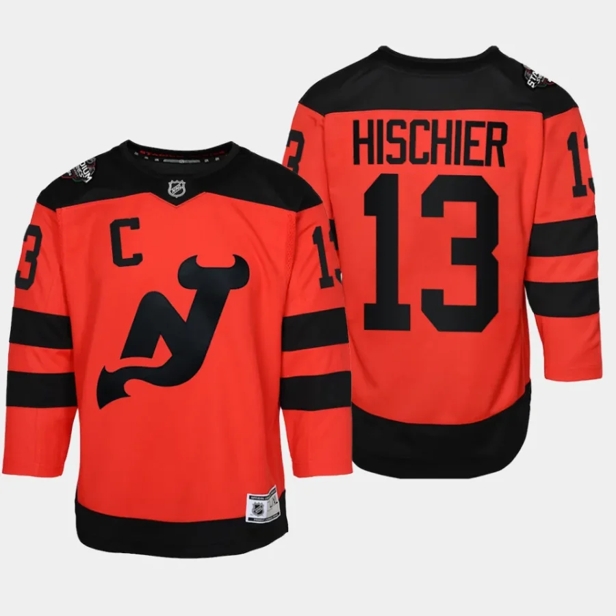 youth devils nico hischier red 2024 nhl stadium series premier player jersey