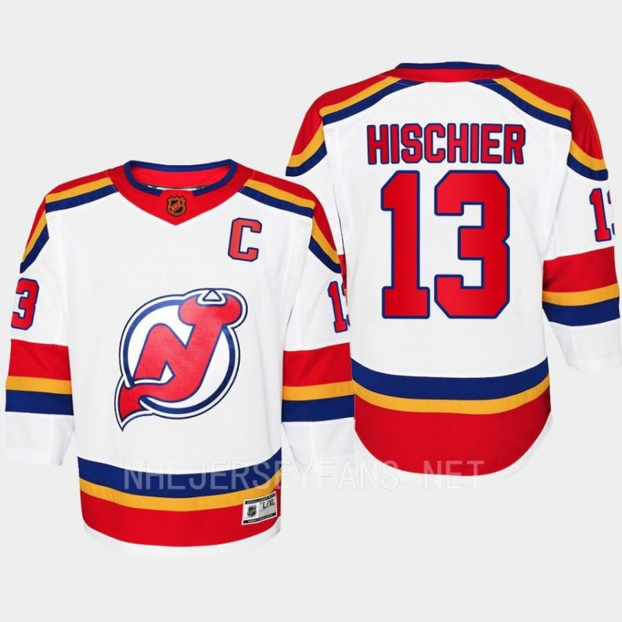 youth devils nico hischier white 2022 special edition 2.0 premier retro jersey