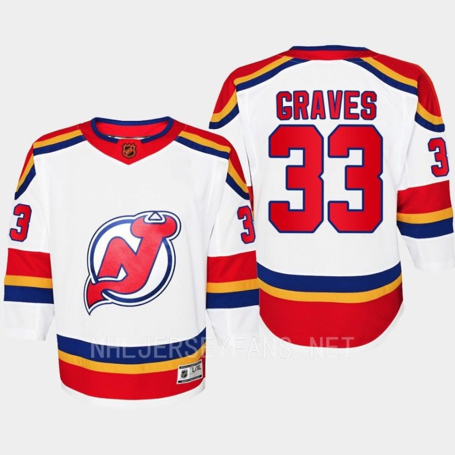 youth devils ryan graves white 2022 special edition 2.0 premier retro jersey