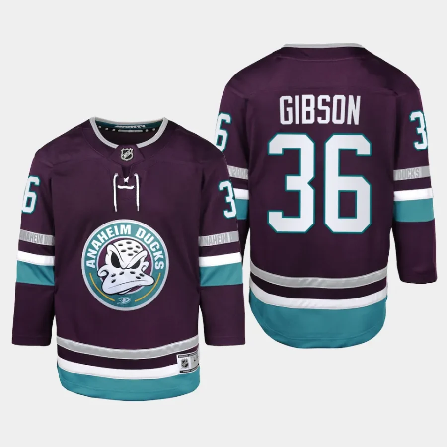 youth ducks john gibson purple 2023 24 30th anniversary replica player jersey