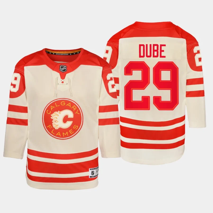 youth flames dillon dube cream 2023 nhl heritage classic premier player jersey