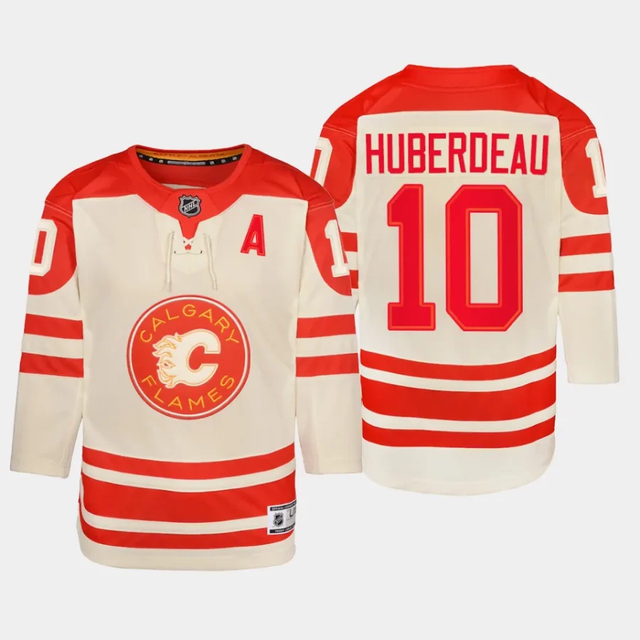 youth flames jonathan huberdeau cream 2023 nhl heritage classic premier player jersey