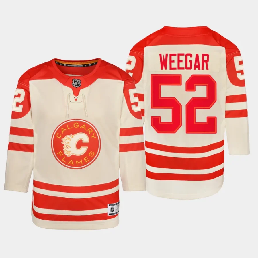 youth flames mackenzie weegar cream 2023 nhl heritage classic premier player jersey