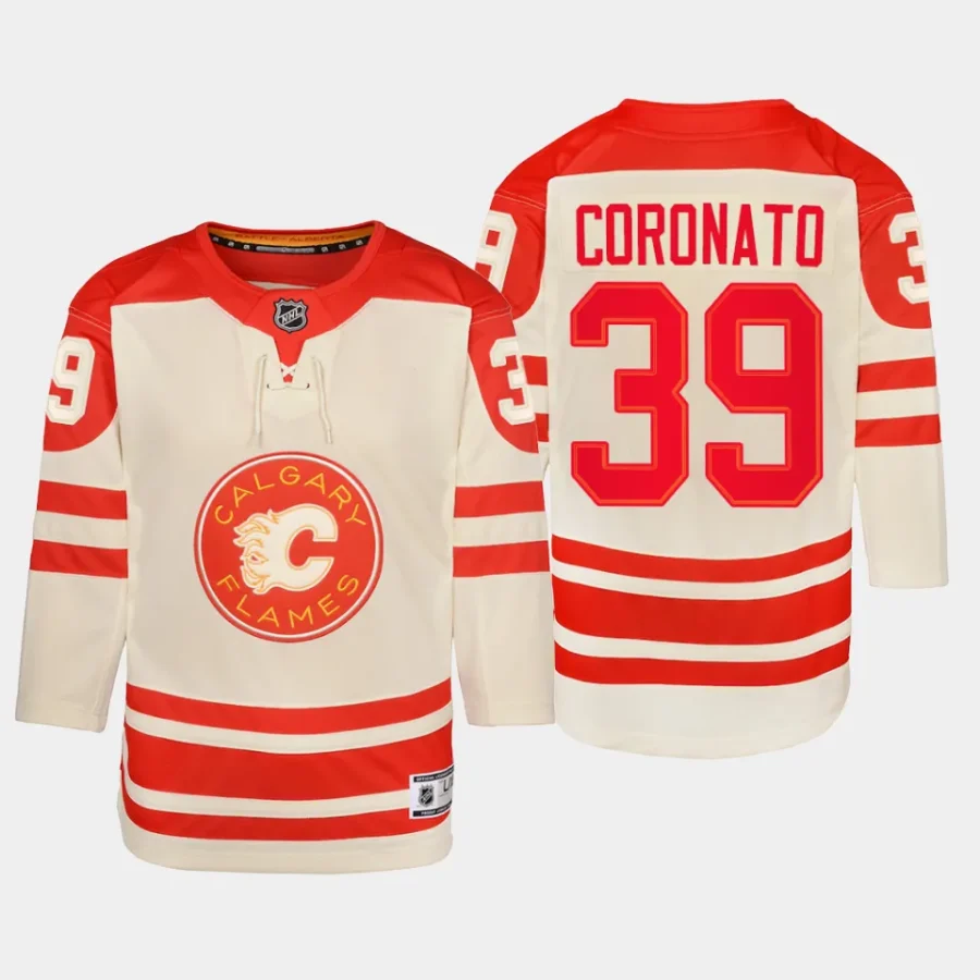 youth flames matthew coronato cream 2023 nhl heritage classic premier player jersey