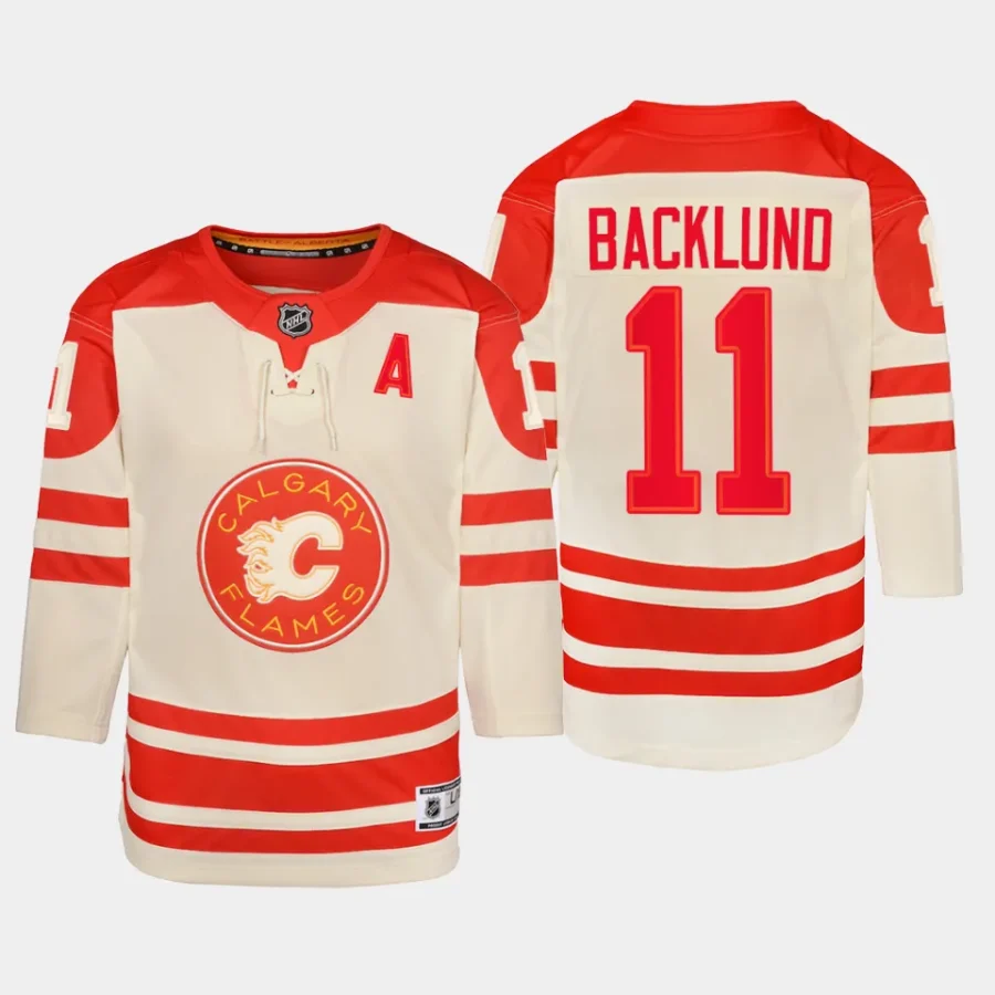 youth flames mikael backlund cream 2023 nhl heritage classic premier player jersey