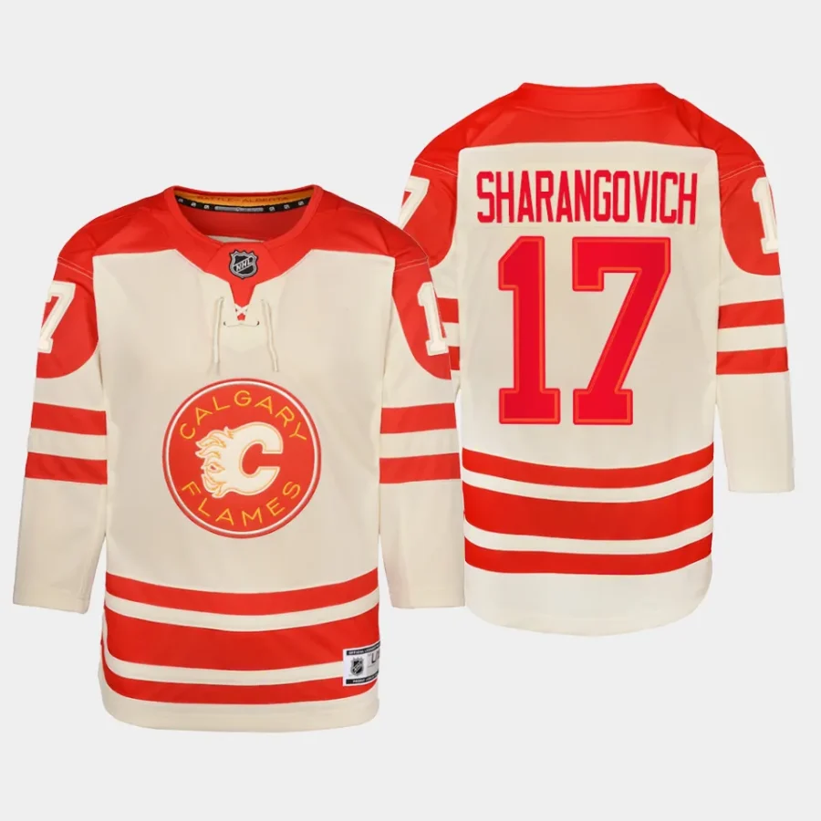 youth flames yegor sharangovich cream 2023 nhl heritage classic premier player jersey