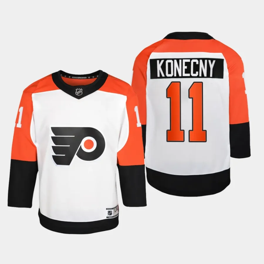 youth flyers travis konecny white 2023 24 away premier player jersey