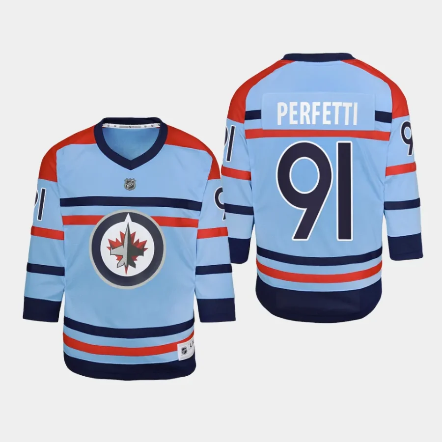 youth jets cole perfetti light blue 2023 24 rcaf centennial replica player jersey