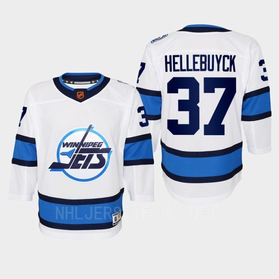 youth jets connor hellebuyck white 2022 special edition 2.0 replica retro jersey