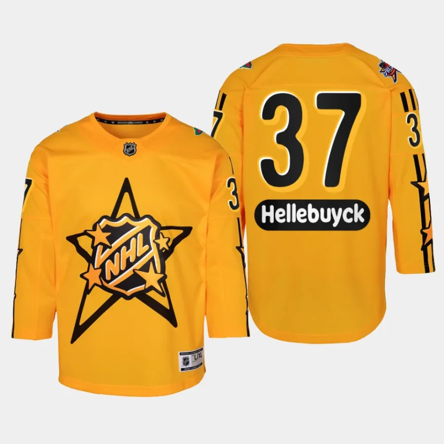 youth jets connor hellebuyck yellow 2024 nhl all star game premier jersey