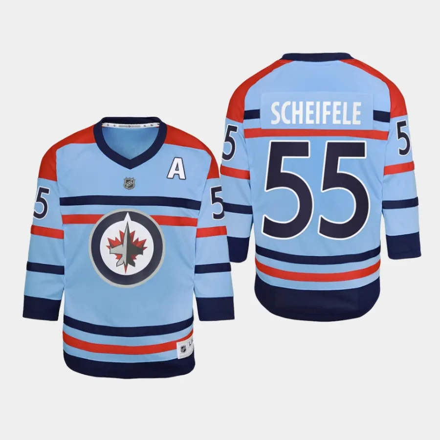 youth jets mark scheifele light blue 2023 24 rcaf centennial replica player jersey