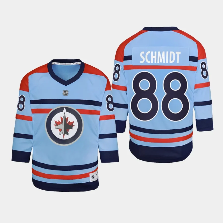 youth jets nate schmidt light blue 2023 24 rcaf centennial replica player jersey