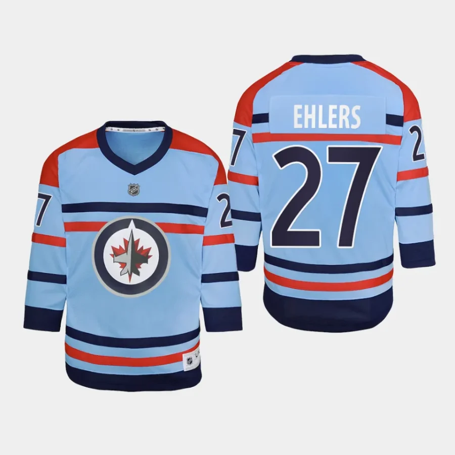 youth jets nikolaj ehlers light blue 2023 24 rcaf centennial replica player jersey