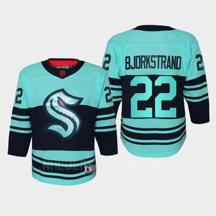 youth kraken oliver bjorkstrand ice blue 2022 special edition 2.0 replica retro jersey