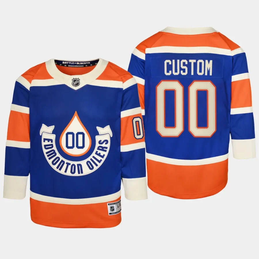 youth oilers custom royal 2023 nhl heritage classic premier player jersey