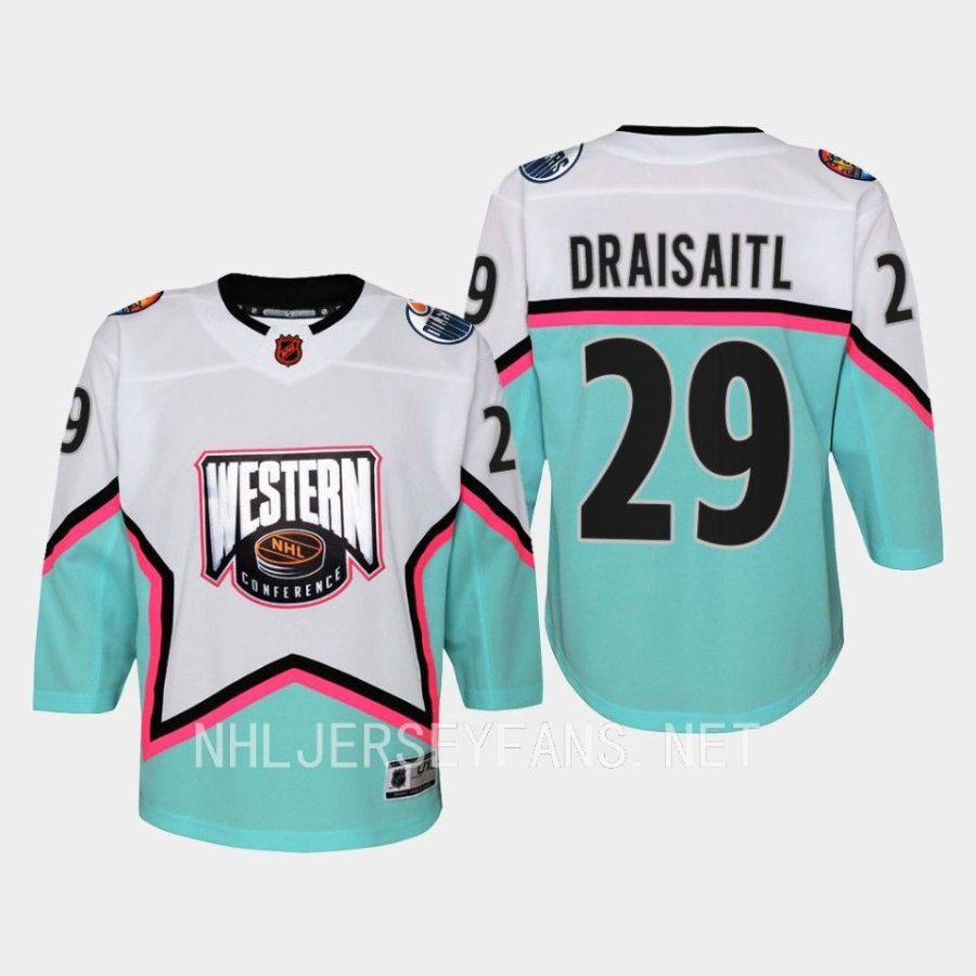 youth oilers leon draisaitl white 2023 nhl all star western conference premier jersey