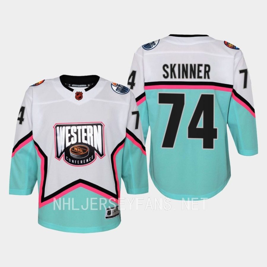 youth oilers stuart skinner white 2023 nhl all star western conference premier jersey