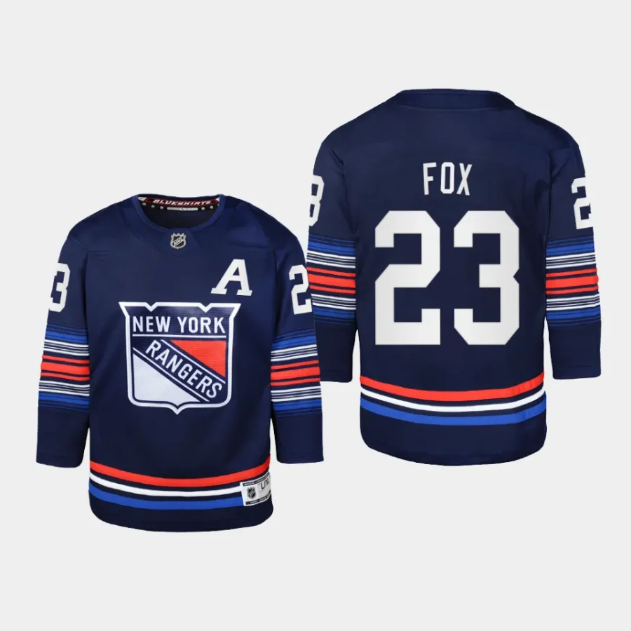 youth rangers adam fox navy 2023 24 alternate premier third jersey