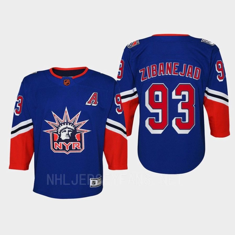 youth rangers mika zibanejad blue 2022 special edition 2.0 replica retro jersey