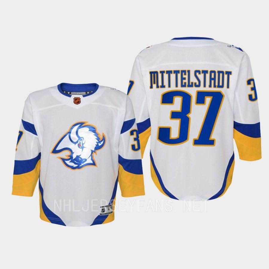 youth sabres casey mittelstadt white 2022 special edition 2.0 premier retro jersey