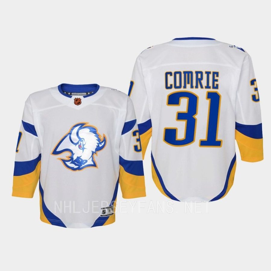 youth sabres eric comrie white 2022 special edition 2.0 premier retro jersey