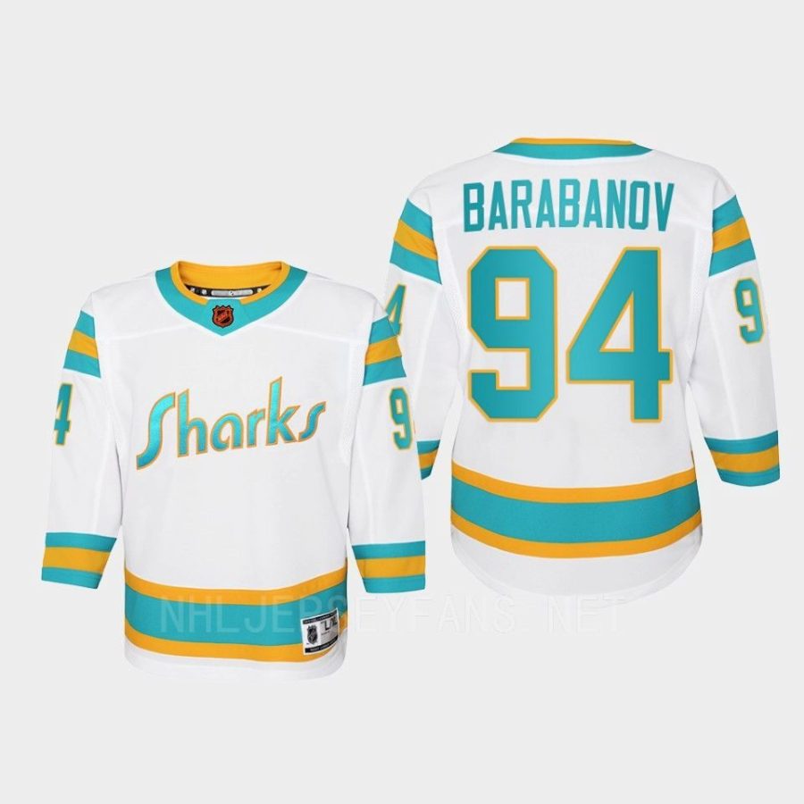 youth sharks alexander barabanov white 2022 special edition 2.0 replica retro jersey