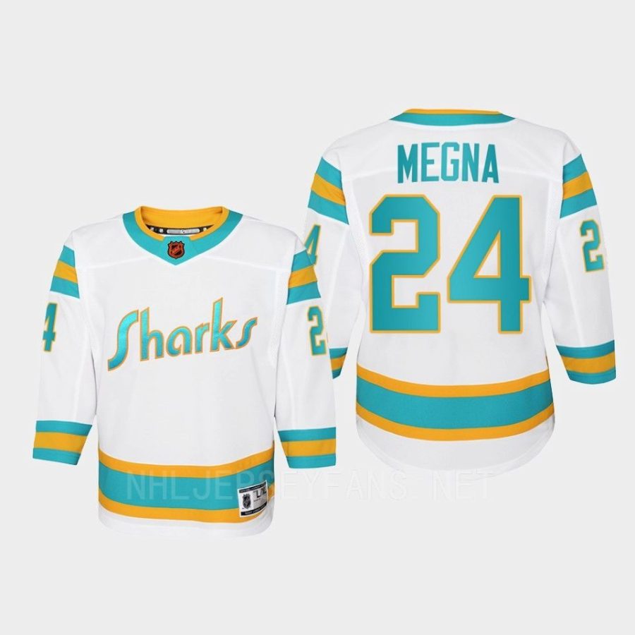 youth sharks jaycob megna white 2022 special edition 2.0 replica retro jersey