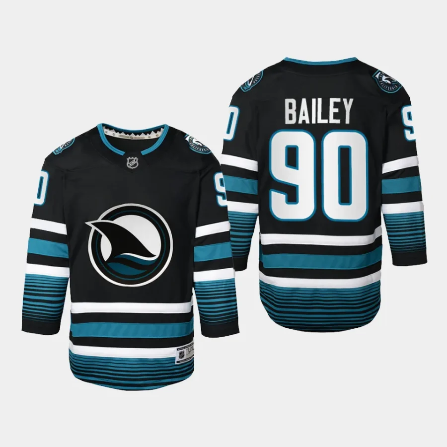 youth sharks justin bailey black 2023 24 cali fin 3rd alternate replica jersey