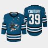 youth sharks logan couture teal 2022 23 home replica jersey