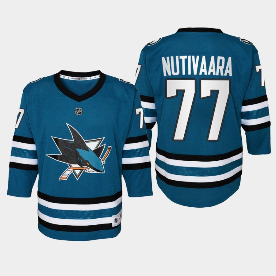 youth sharks markus nutivaara teal 2022 23 home replica jersey