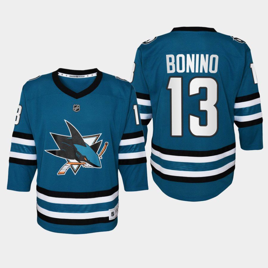 youth sharks nick bonino teal 2022 23 home replica jersey