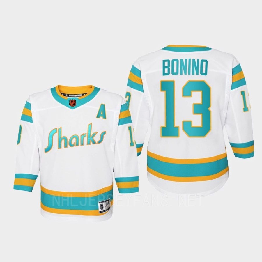 youth sharks nick bonino white 2022 special edition 2.0 replica retro jersey