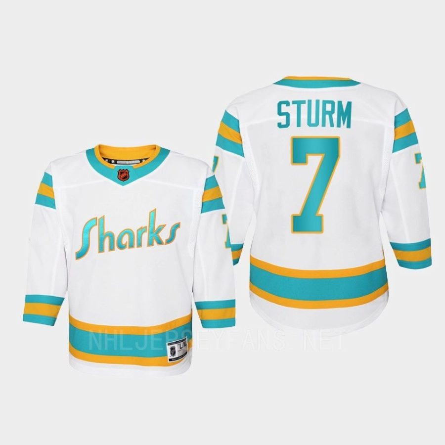 youth sharks nico sturm white 2022 special edition 2.0 replica retro jersey