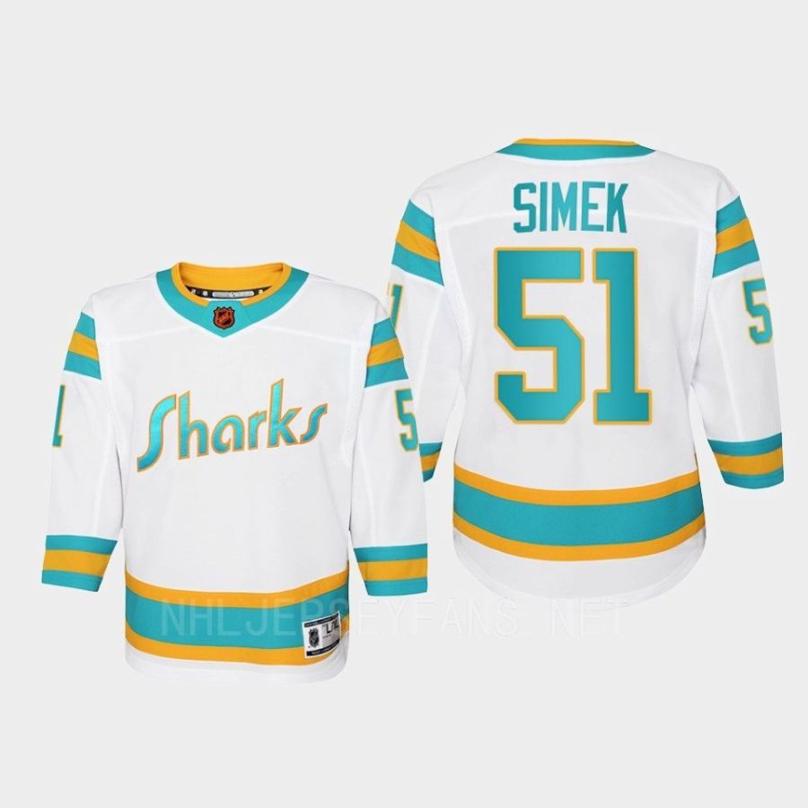 youth sharks radim simek white 2022 special edition 2.0 replica retro jersey