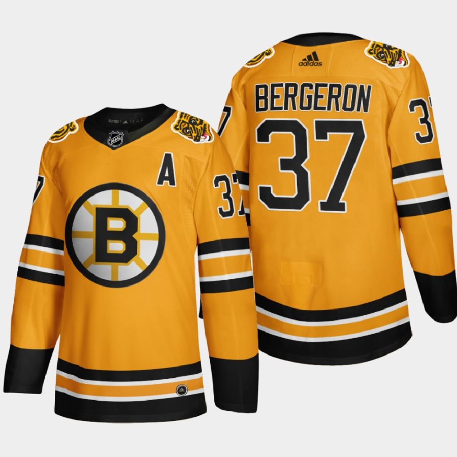 2020 21 patrice bergeron bruins gold reverse retro authentic jersey