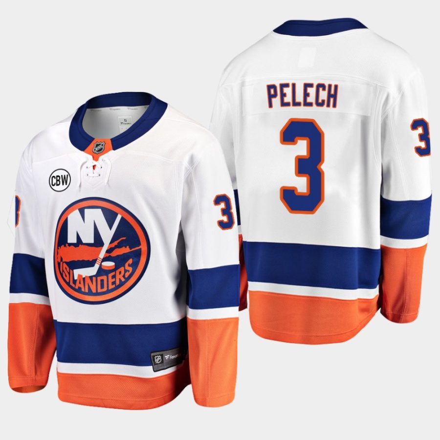 adam pelech islanders white 2019 away cbw breakaway jersey