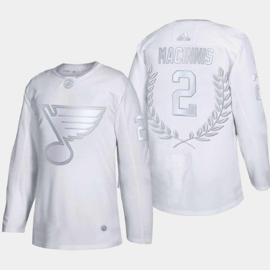 al macinnis blues white award hall of famers jersey