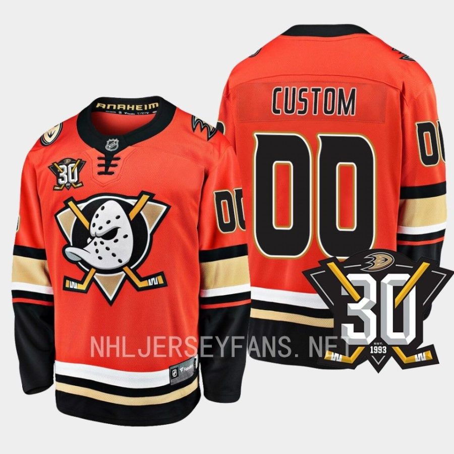 anaheim ducks custom 30th anniversary 2023 24 home jersey orange