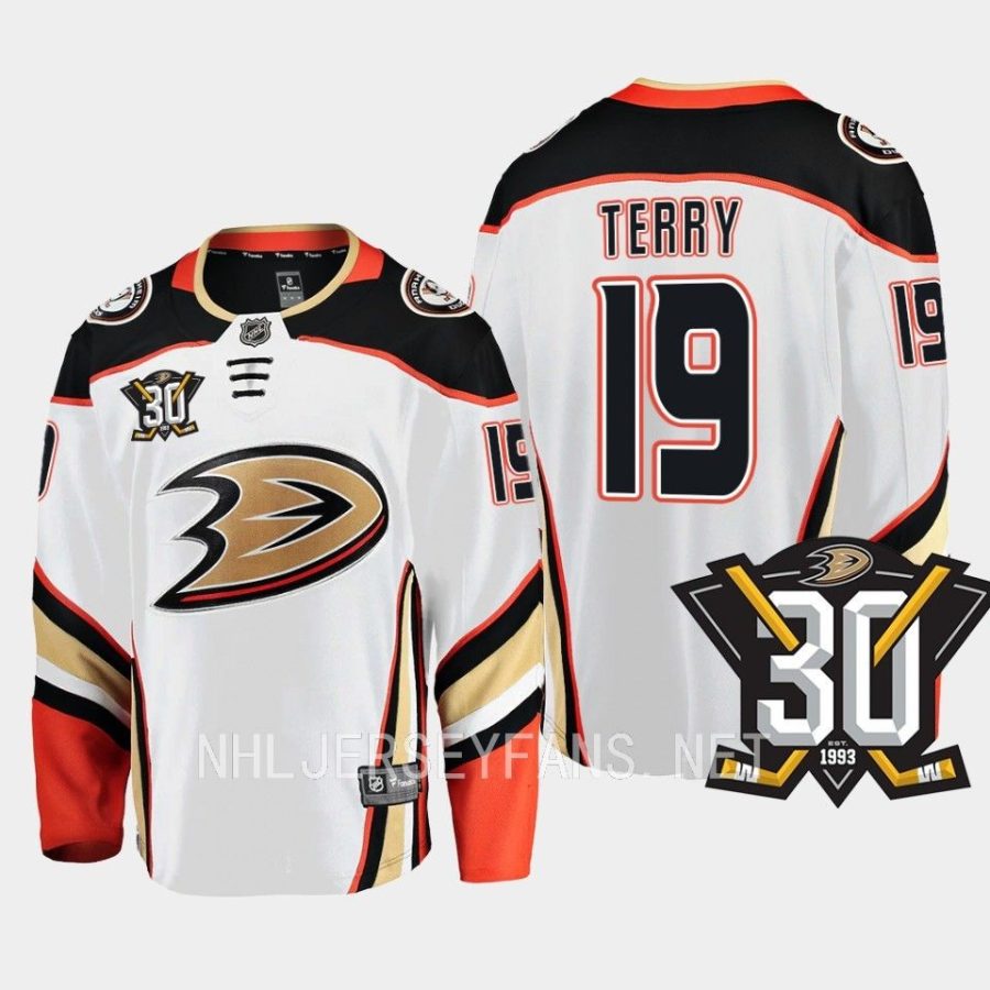 anaheim ducks troy terry 30th anniversary 2023 24 away jersey white