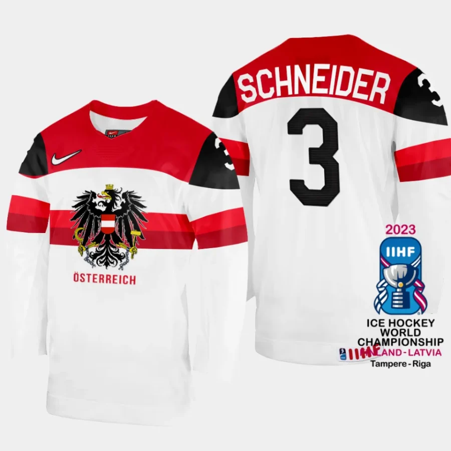 australia hockey peter schneider 2023 iihf world championship home jersey white