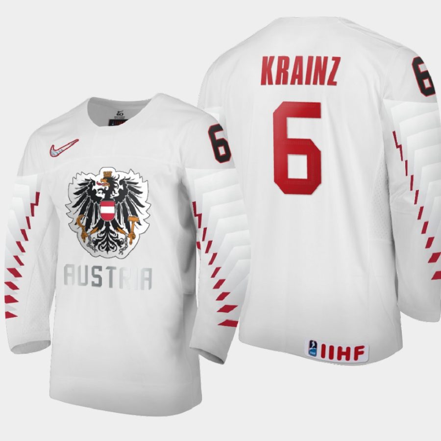 austria team clemens krainz 2021 iihf world junior championship home jersey white