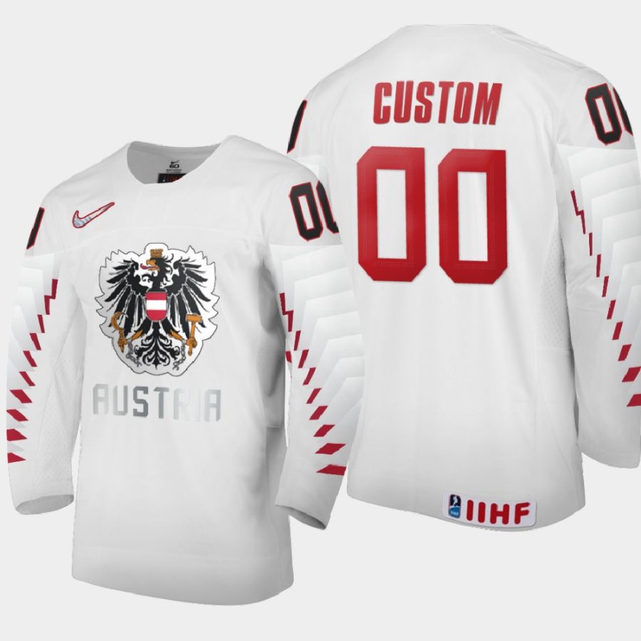 austria team custom 2021 iihf world junior championship home jersey white